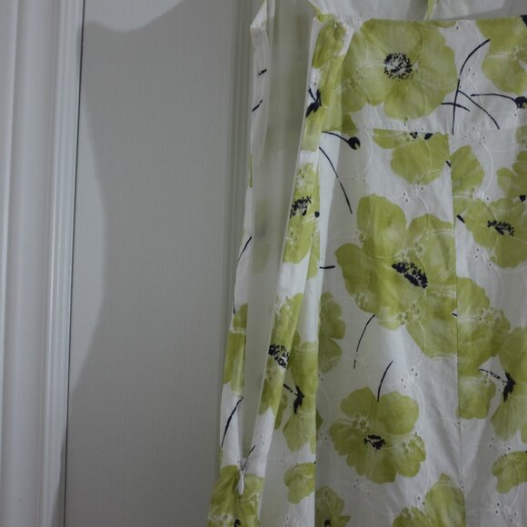 Per Una white Green Floral Sundress Elegant Summer Midi cotton Dress size 12 R - Picture 8 of 13